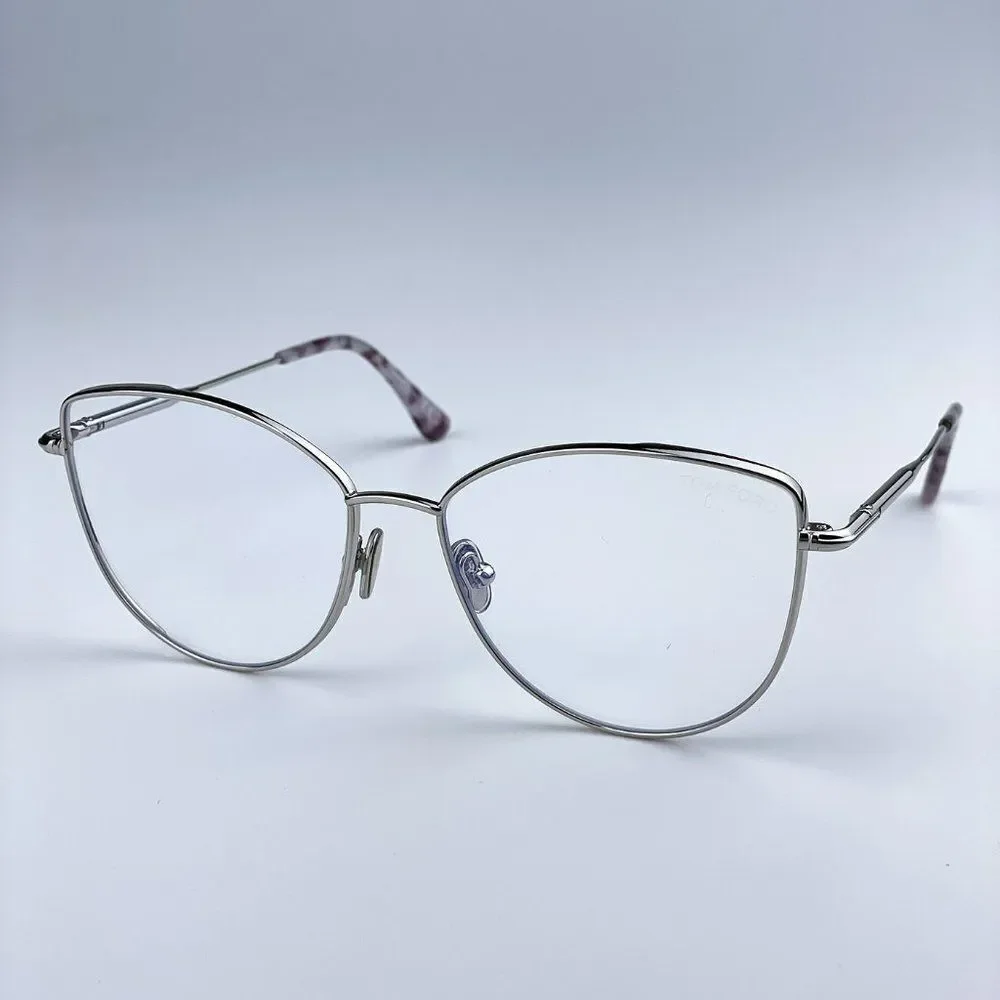 NEW Tom Ford TF5667-B 016 Palladium Blue Block Women Cat Eye Eyeglasses